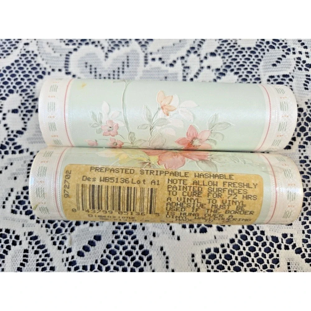 Vinyl Wallpaper Border Green Pink Floral Pre-pasted Strippable Washable‎ 10 Yds